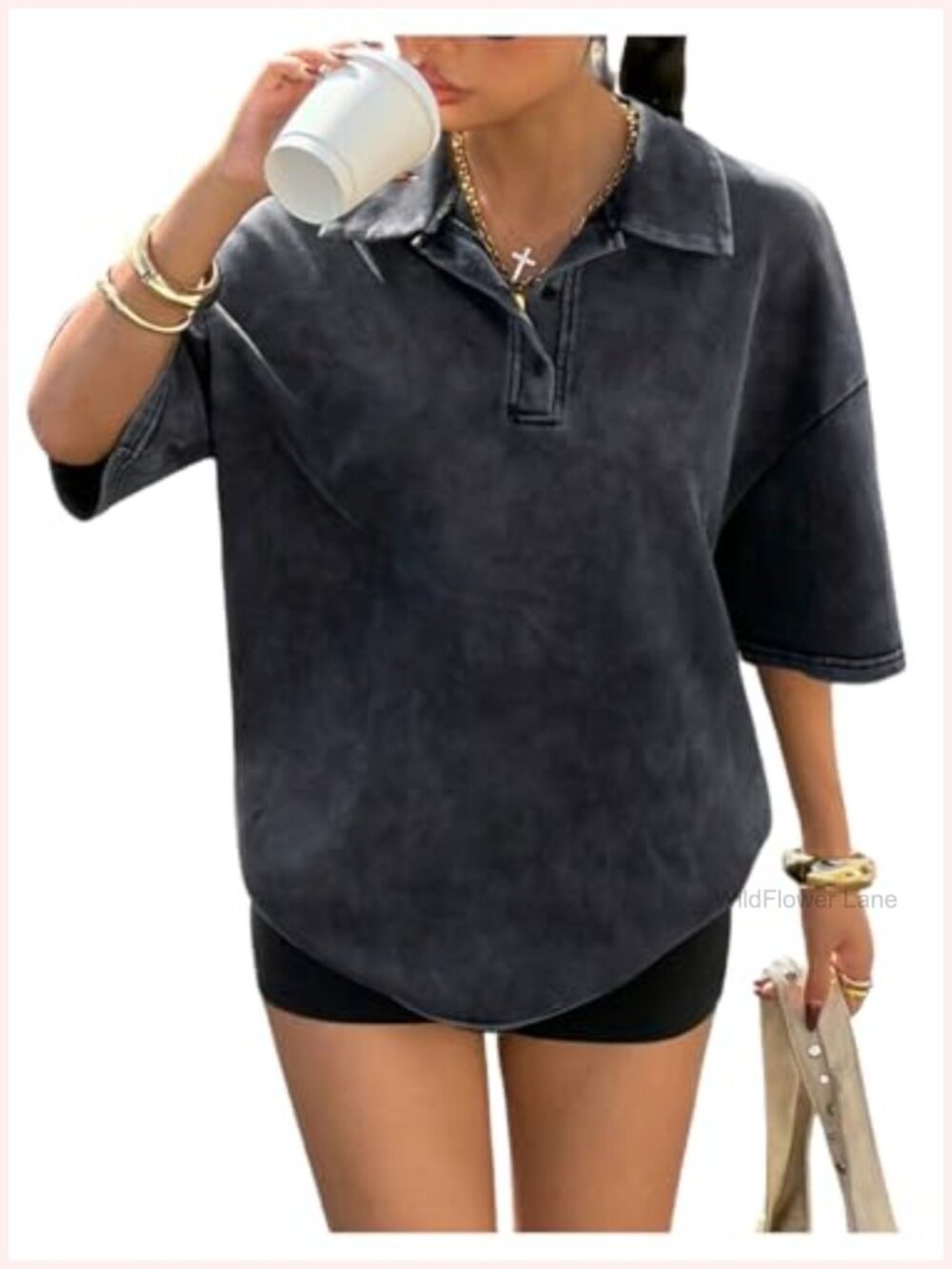 Oversized Washed Button Down Short Sleeve Vintage Streetwear Top